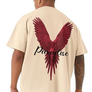 PRONK Men Oversized Printed Half Sleeve Drop Shoulder Cotton T-Shirt